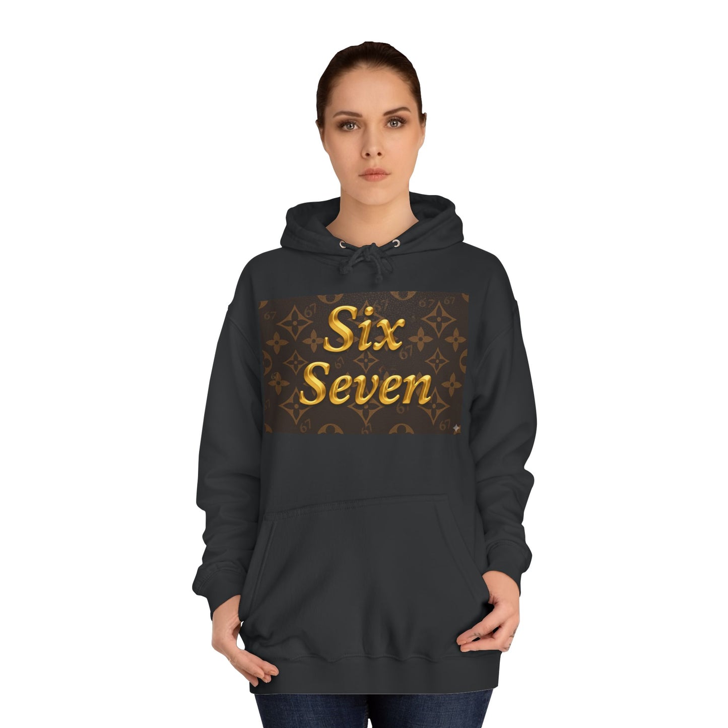 Six Seven Hoodie — Luxury Monogram 6 7 Gold Graphic College Pullover