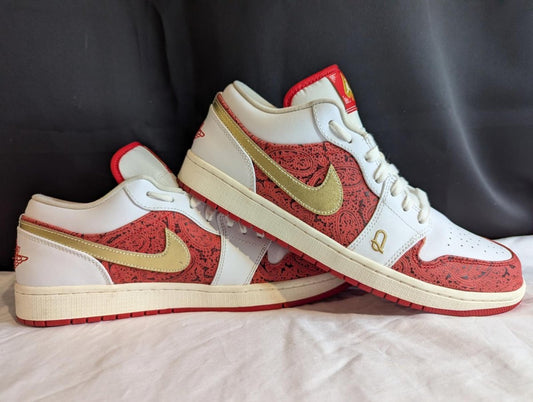 Jordan 1 Low SE "Spades" White Red Gold Size 13 Used VGC DJ5185 - 100 No Box - Sole & Drip