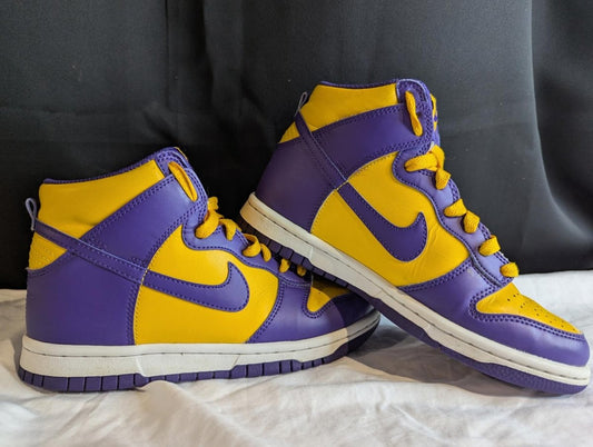 Nike Dunk High GS "Lakers" Purple Gold Size 4Y Used VGC DZ4454 - 500 No Box - Sole & Drip