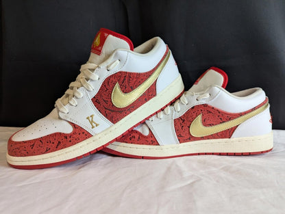 Jordan 1 Low SE "Spades" White Red Gold Size 13 Used VGC DJ5185 - 100 No Box - Sole & Drip
