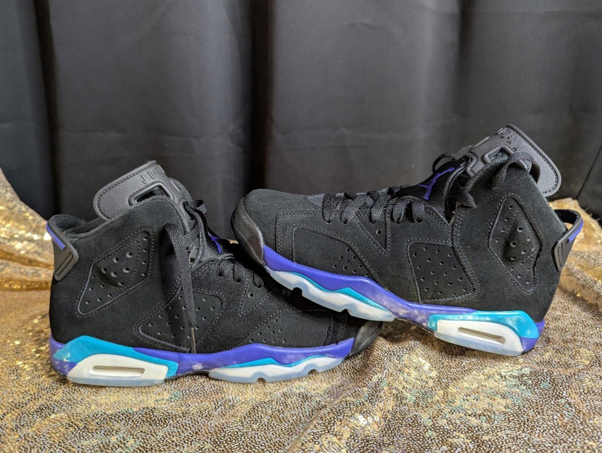 Jordan 6 Retro "Aqua" GS Size 6.5Y Excellent Cond Black Concord CT8529 - 004 - Sole & Drip
