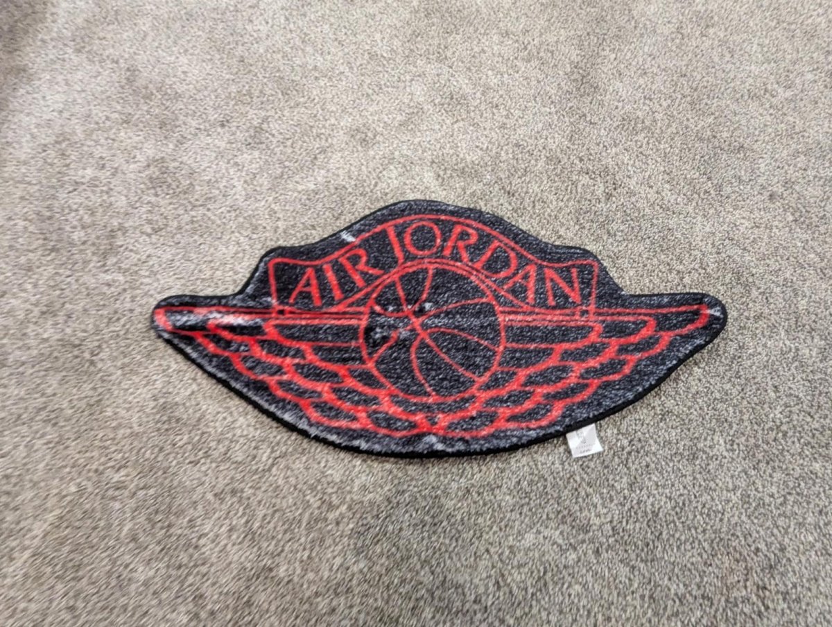 NEW Air Jordan 1 Wings Logo Rug Die - Cut 28" Wide Black Red Sneakerhead Mat - Sole & Drip
