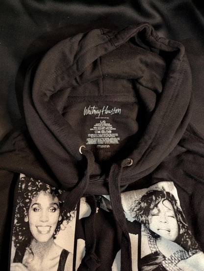 NWT Whitney Houston Triple Portrait Hoodie Black Pink Script Size L Music Icon - Sole & Drip