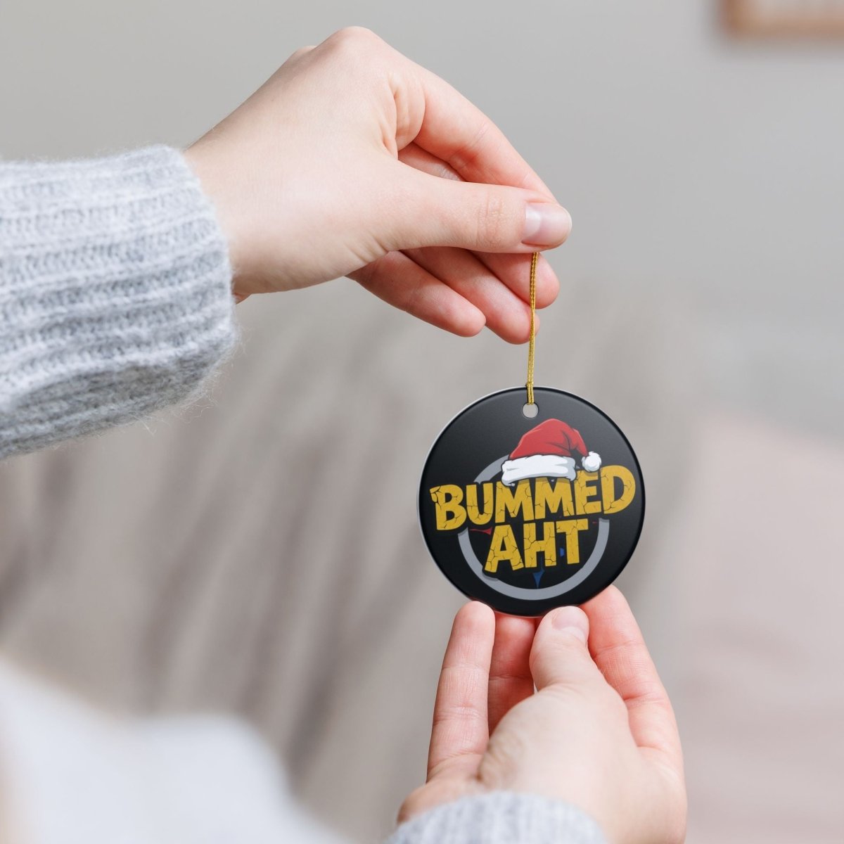 Bummed Aht Ceramic Ornament — Funny Holiday Santa Hat Christmas Decoration - Sole & Drip