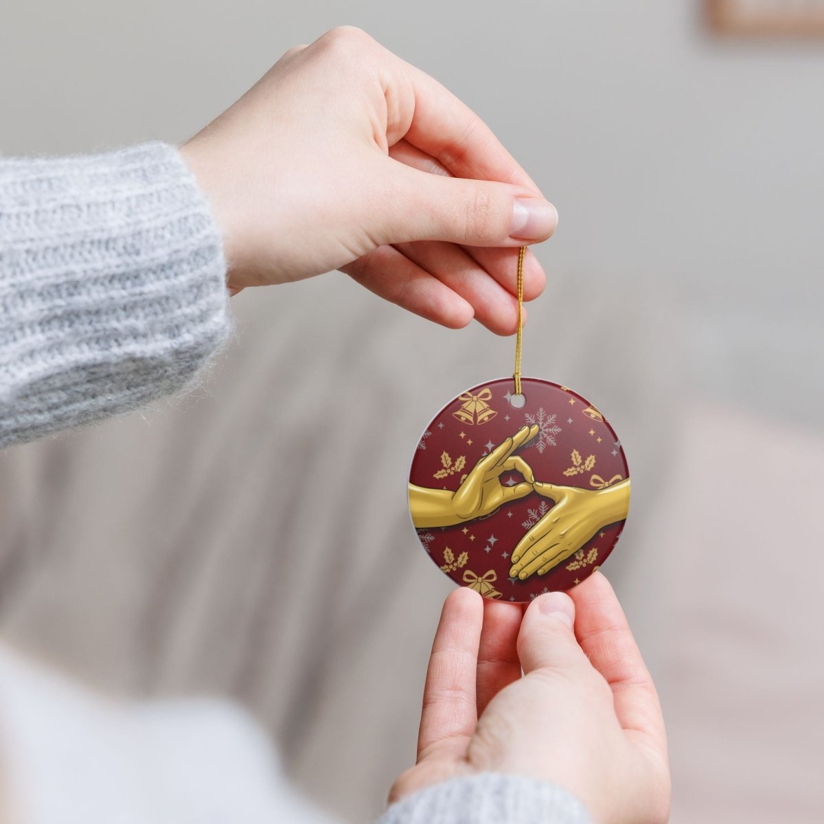 Ceramic Ornament — 6 7 Golden Hand Six Seven Holiday Decoration - Sole and Drip