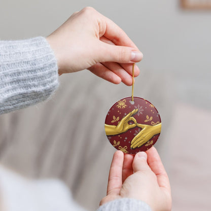 Ceramic Ornament — 6 7 Golden Hand Six Seven Holiday Decoration - Sole and Drip