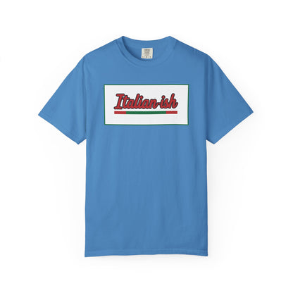 Italian-ish Graphic T-Shirt — Retro Script Design with Italian Flag Accent
