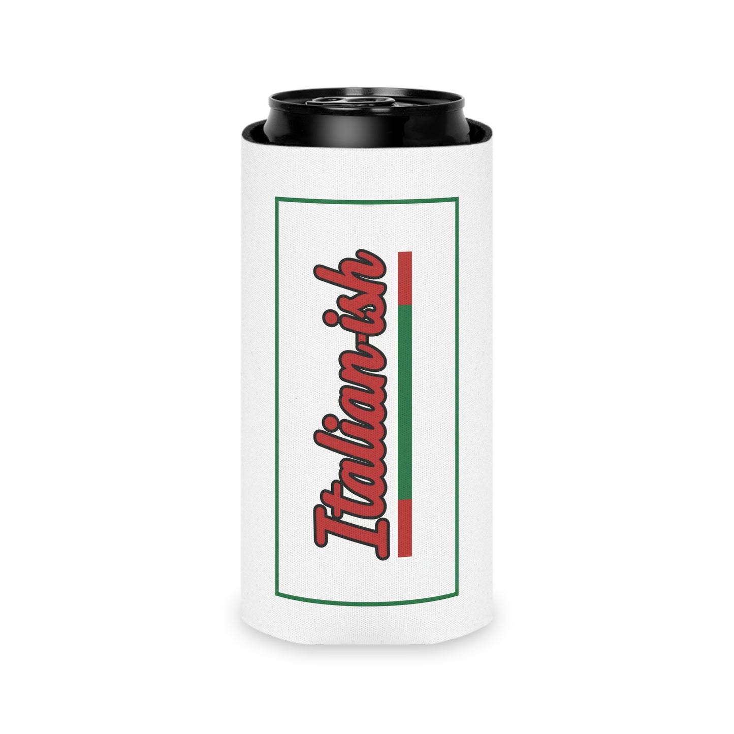 Italian-ish Can Cooler – Retro Script with Italy Flag Accent