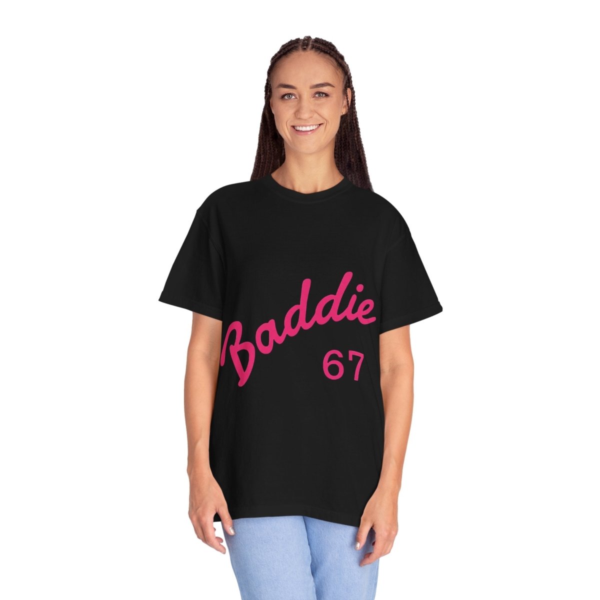 Baddie 67 T-Shirt — Pink Script "Baddie" Front & "Slay" Back - Sole & Drip