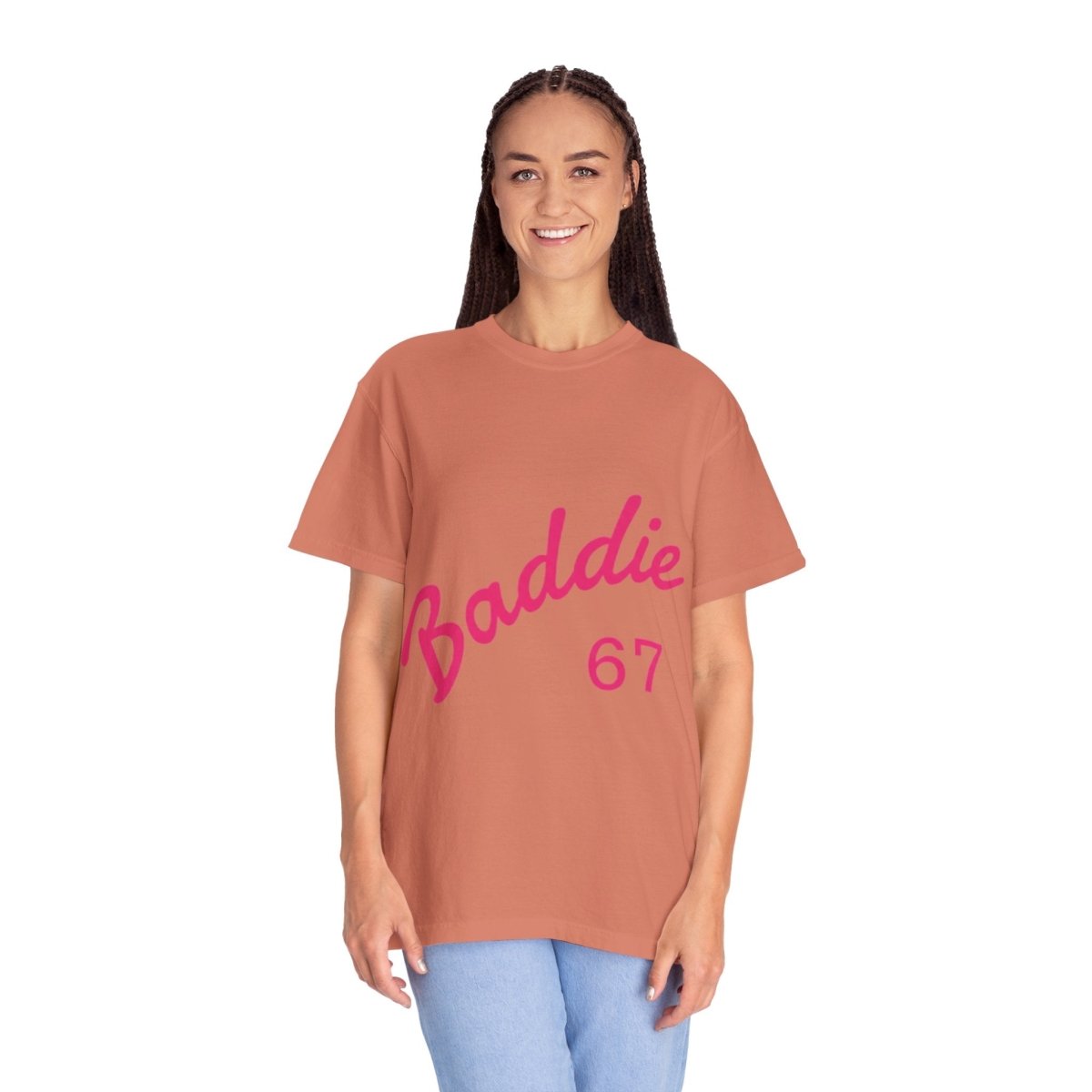 Baddie 67 T-Shirt — Pink Script "Baddie" Front & "Slay" Back - Sole & Drip