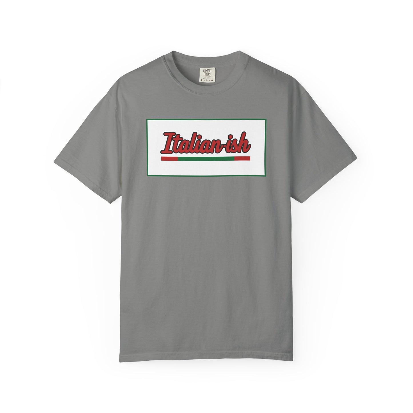 Italian-ish Graphic T-Shirt — Retro Script Design with Italian Flag Accent