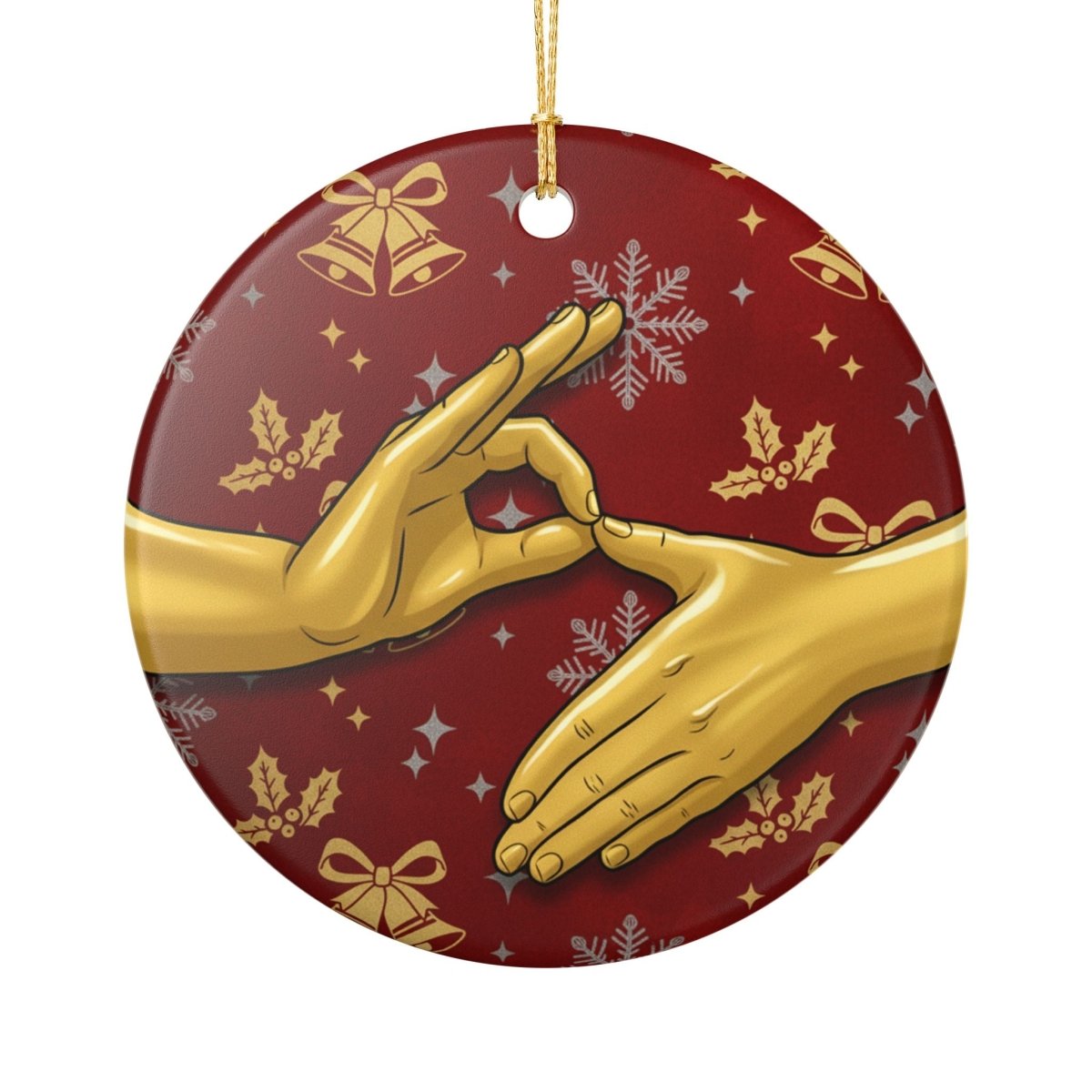 Ceramic Ornament — 6 7 Golden Hand Six Seven Holiday Decoration - Sole and Drip