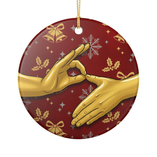 Ceramic Ornament — 6 7 Golden Hand Six Seven Holiday Decoration - Sole and Drip