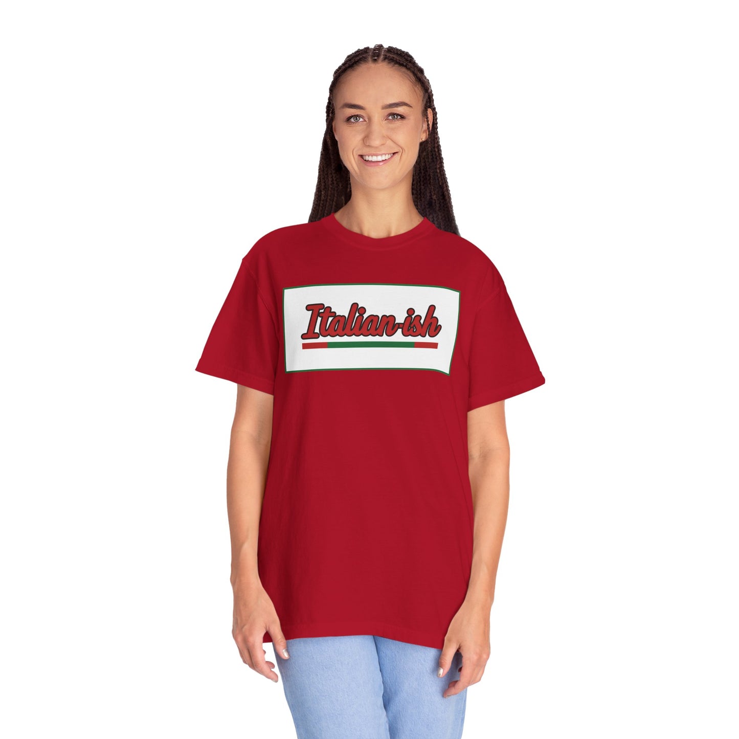 Italian-ish Graphic T-Shirt — Retro Script Design with Italian Flag Accent