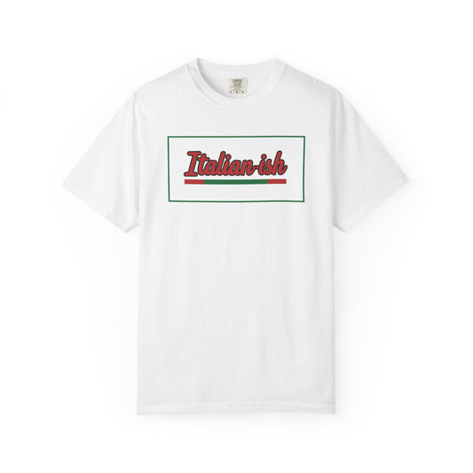 Italian-ish Graphic T-Shirt — Retro Script Design with Italian Flag Accent