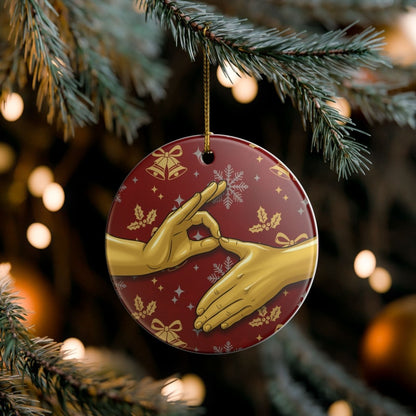 Ceramic Ornament — 6 7 Golden Hand Six Seven Holiday Decoration - Sole and Drip