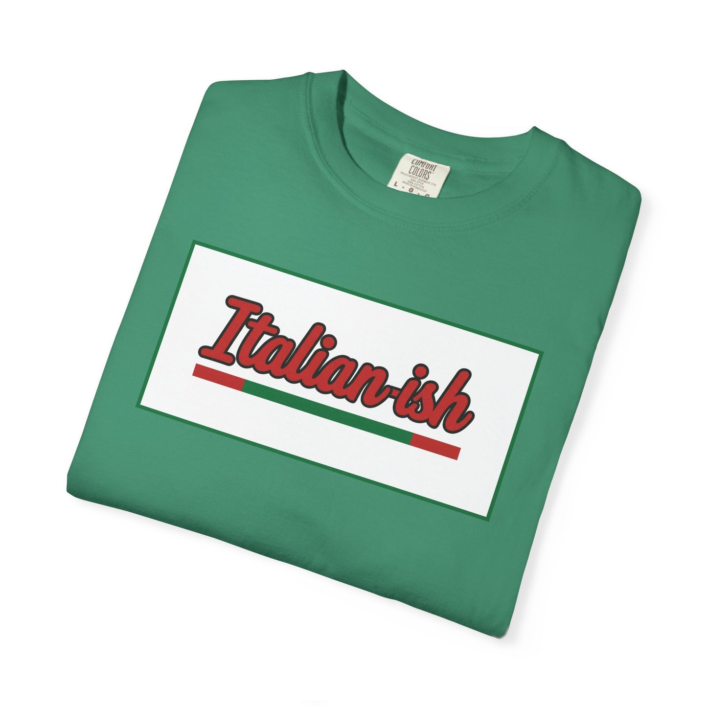 Italian-ish Graphic T-Shirt — Retro Script Design with Italian Flag Accent