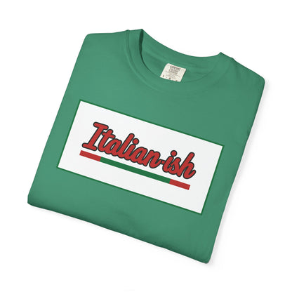 Italian-ish Graphic T-Shirt — Retro Script Design with Italian Flag Accent