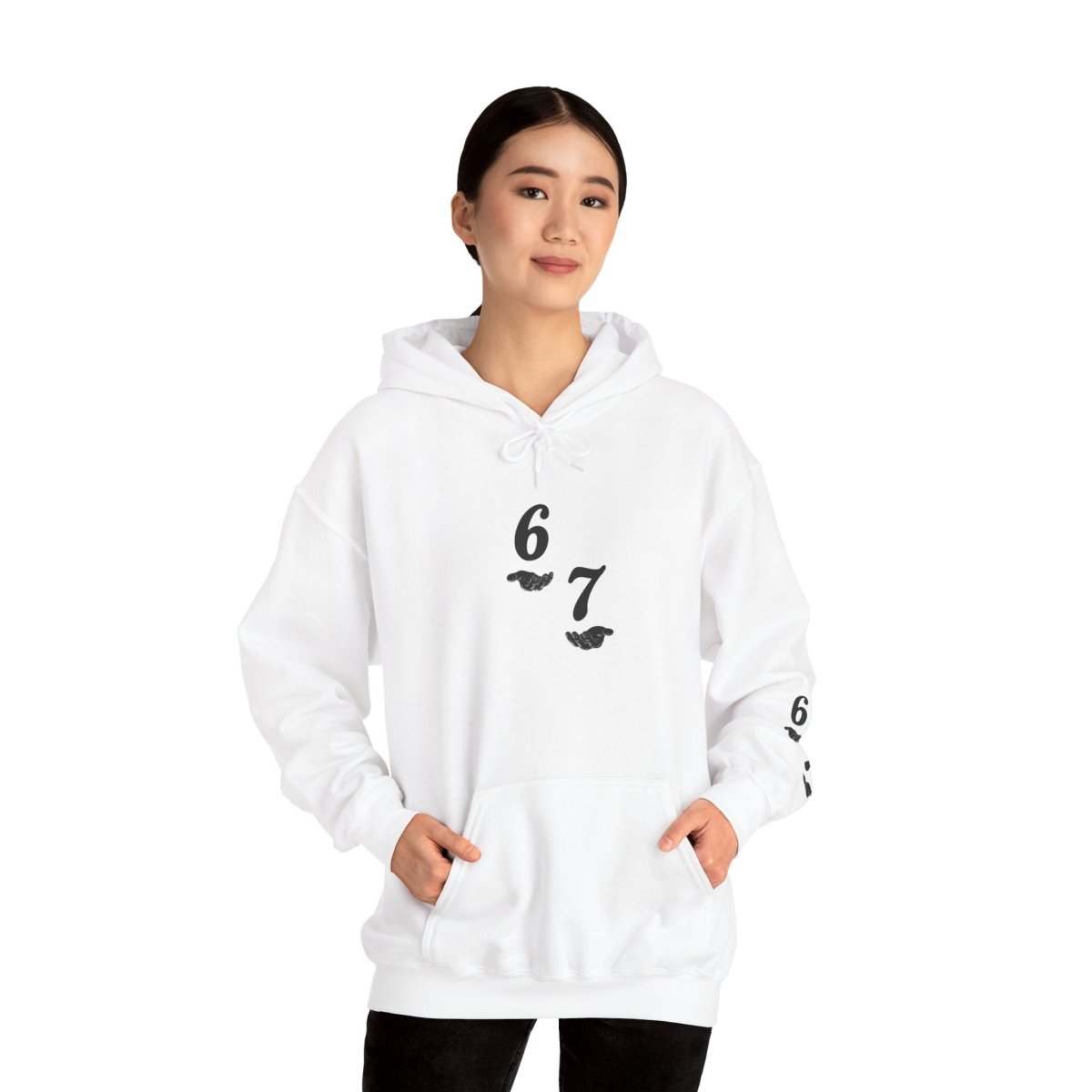 Hooded Sweatshirt - 6 7 w/hands on Front , Six Seven on back and 6 7 w hands on Left side - Sole & Drip