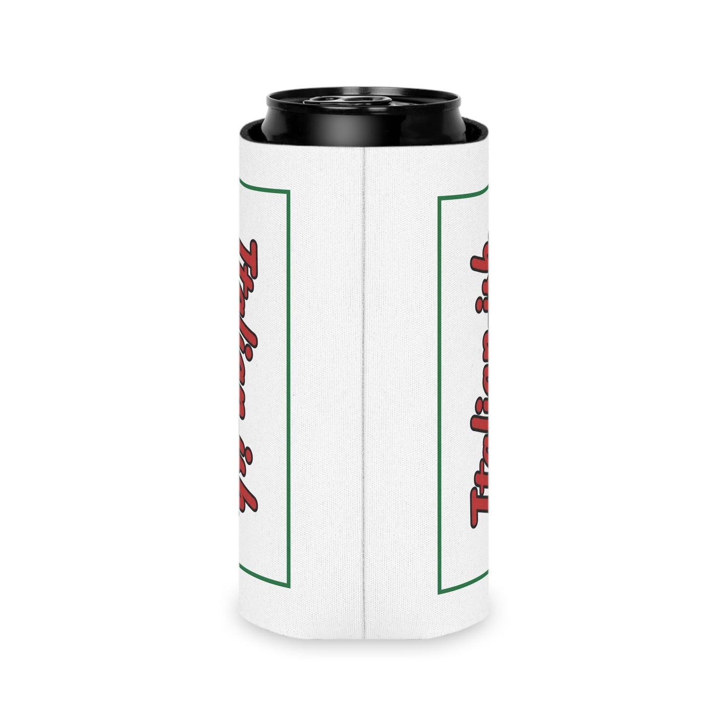Italian-ish Can Cooler – Retro Script with Italy Flag Accent