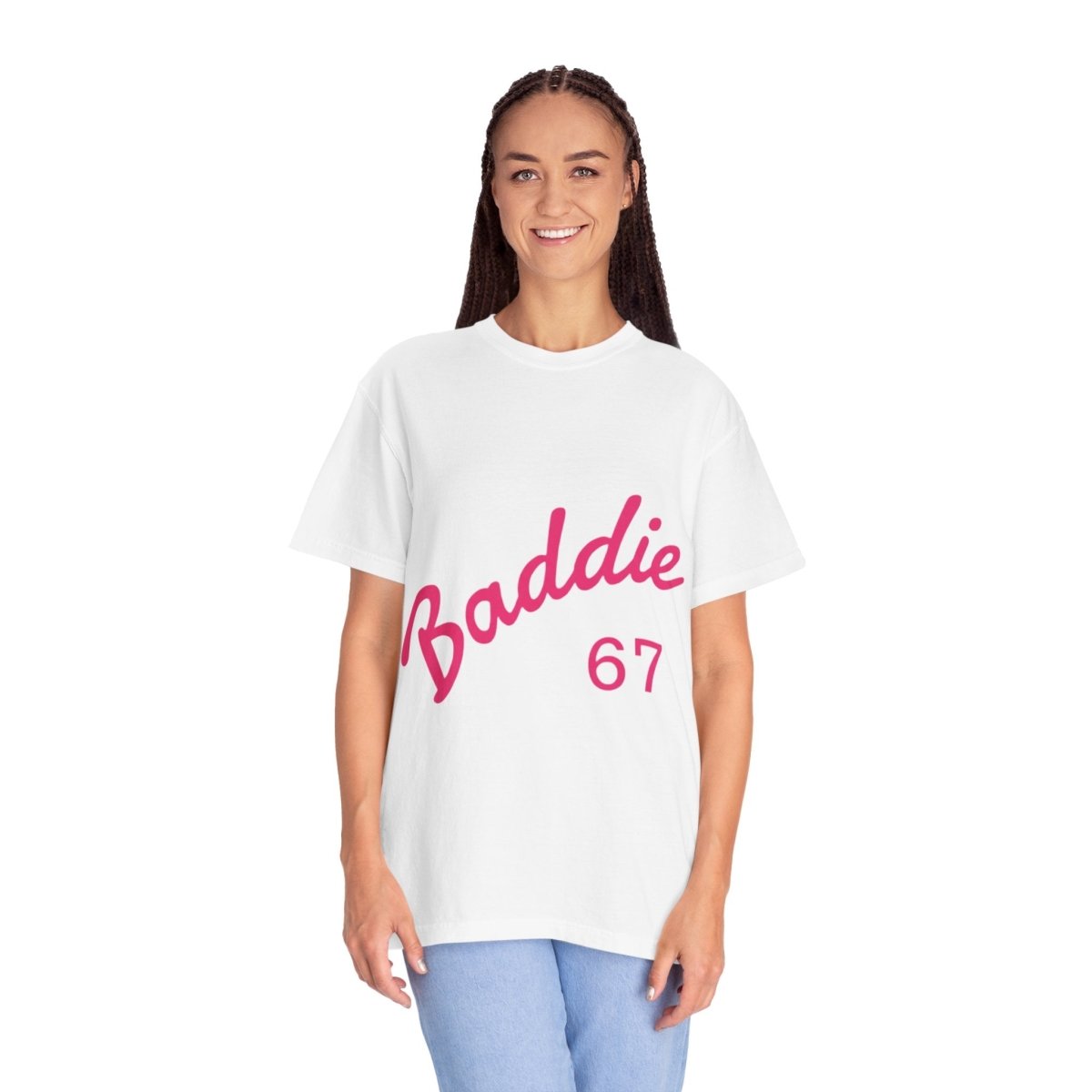 Baddie 67 T-Shirt — Pink Script "Baddie" Front & "Slay" Back - Sole & Drip