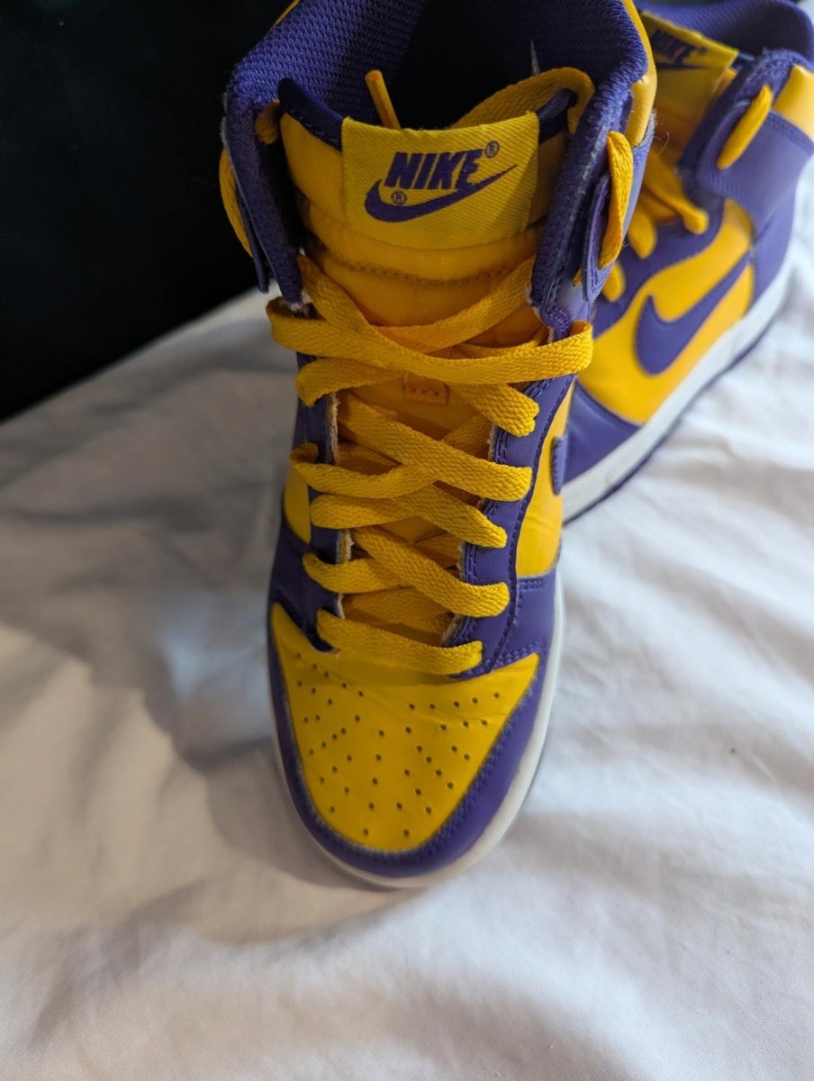 Nike Dunk High GS "Lakers" Purple Gold Size 4Y Used VGC DZ4454 - 500 No Box - Sole & Drip