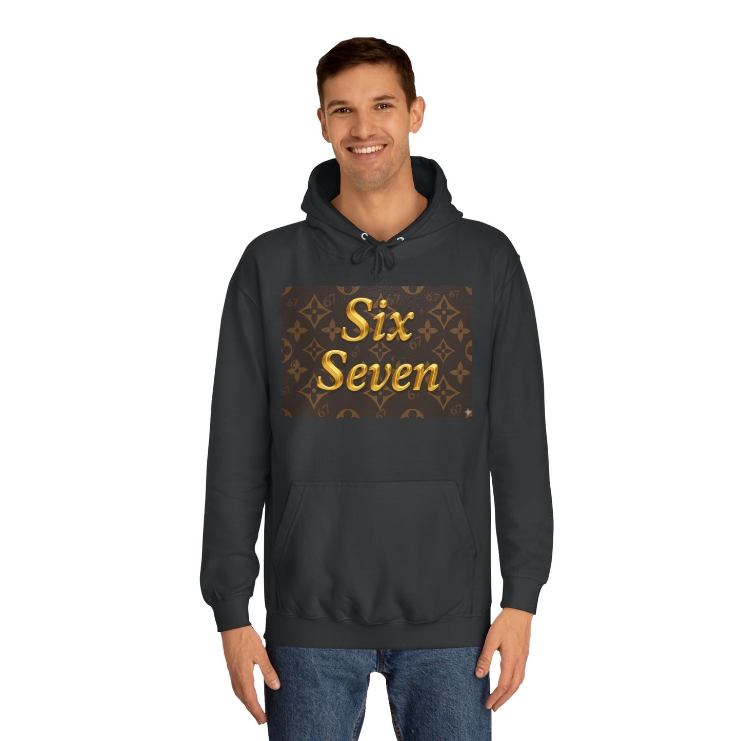 Six Seven Hoodie — Luxury Monogram 6 7 Gold Graphic College Pullover
