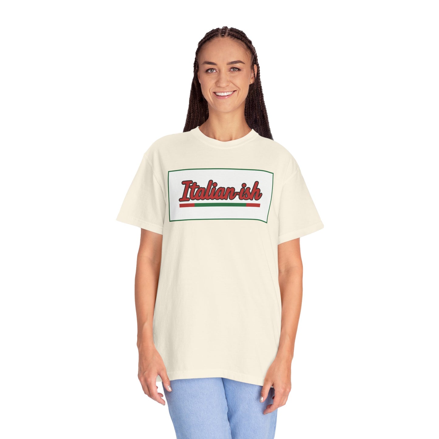 Italian-ish Graphic T-Shirt — Retro Script Design with Italian Flag Accent