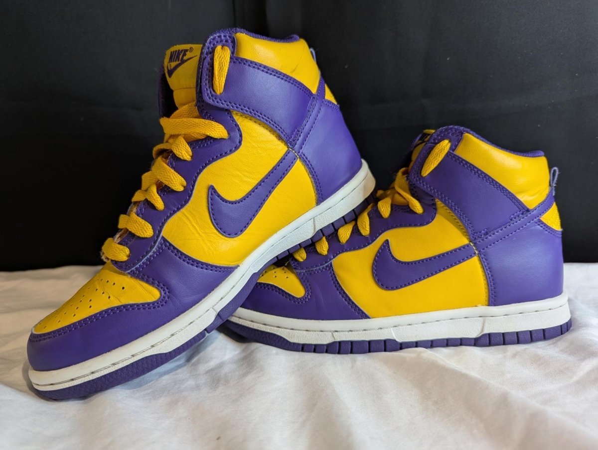 Nike Dunk High GS "Lakers" Purple Gold Size 4Y Used VGC DZ4454 - 500 No Box - Sole & Drip