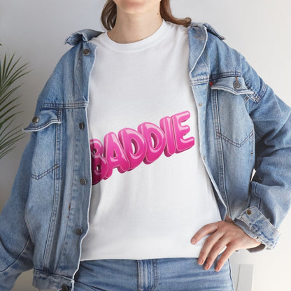 Baddie Pink Bubble Text Tee - Trendy Graphic T-Shirt - Sole & Drip