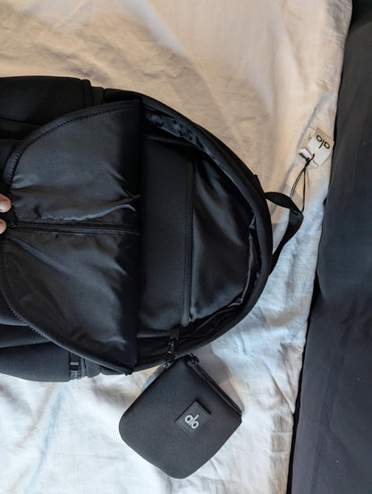 NEW NWT Alo Yoga Utility Backpack Black Neoprene W/ Matching Zip Pouch Wallet - Sole & Drip