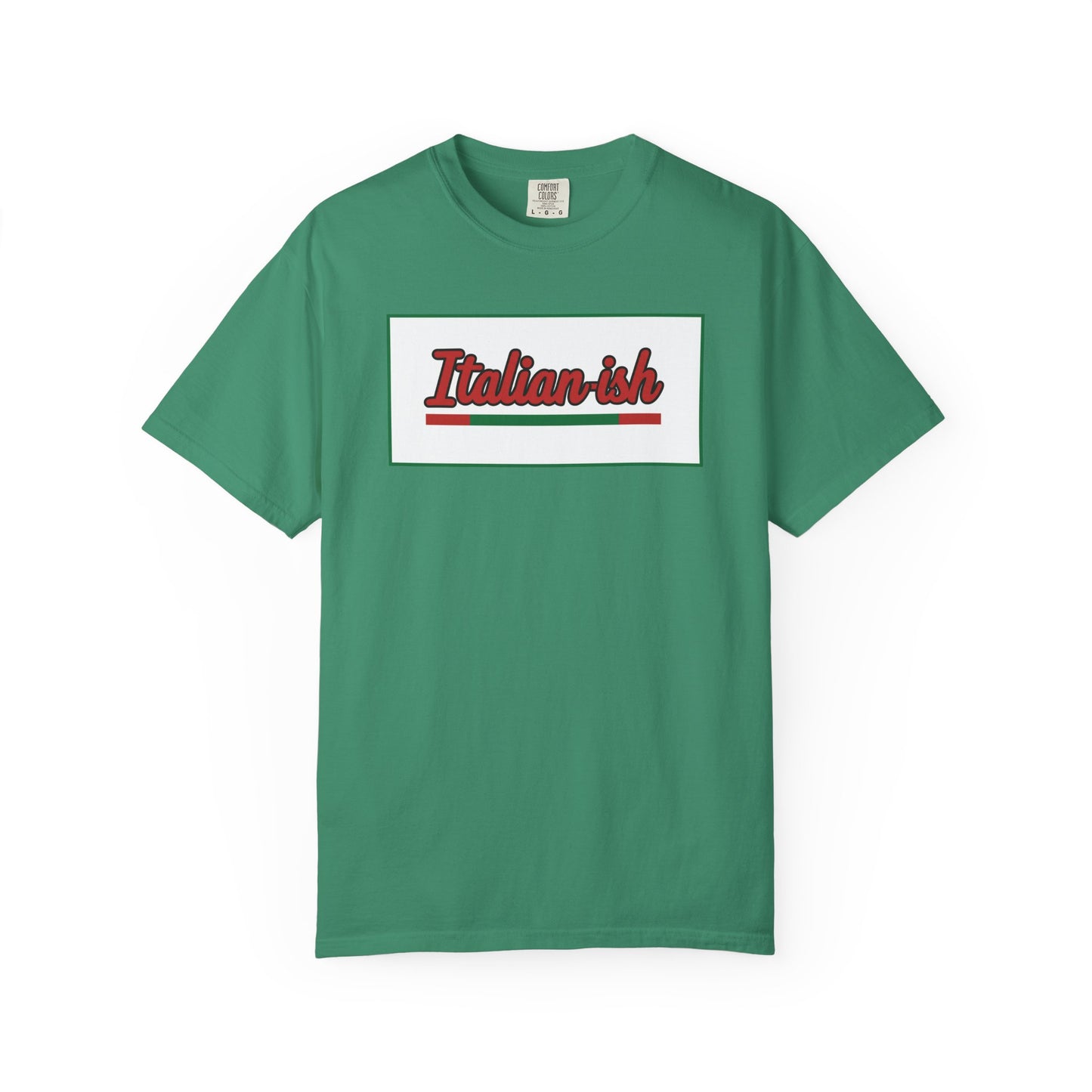 Italian-ish Graphic T-Shirt — Retro Script Design with Italian Flag Accent