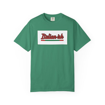 Italian-ish Graphic T-Shirt — Retro Script Design with Italian Flag Accent