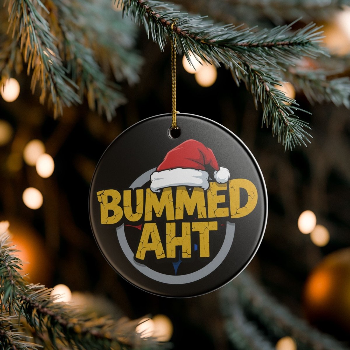 Bummed Aht Ceramic Ornament — Funny Holiday Santa Hat Christmas Decoration - Sole & Drip