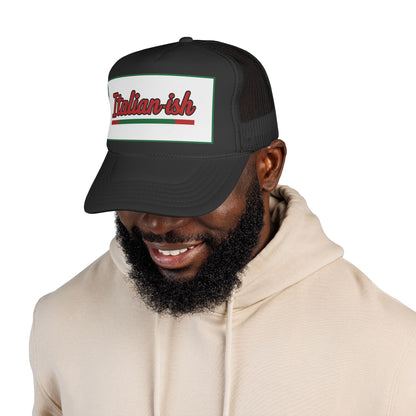 Italian-ish Trucker Cap — Red Retro Italy Flag Patch Hat