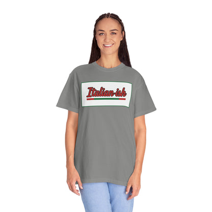 Italian-ish Graphic T-Shirt — Retro Script Design with Italian Flag Accent