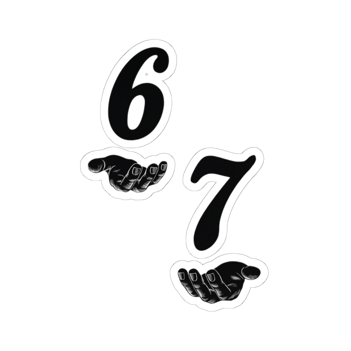 Vintage Hand & Number Kiss - Cut Stickers — 6 and 7 Laptop Decals - Sole & Drip