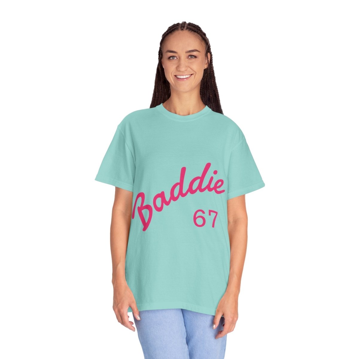 Baddie 67 T-Shirt — Pink Script "Baddie" Front & "Slay" Back - Sole & Drip