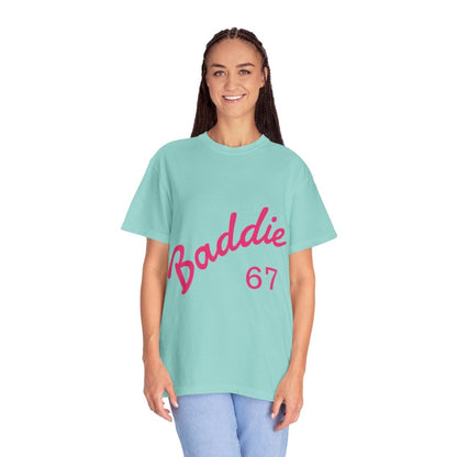 Baddie 67 T-Shirt — Pink Script "Baddie" Front & "Slay" Back - Sole & Drip