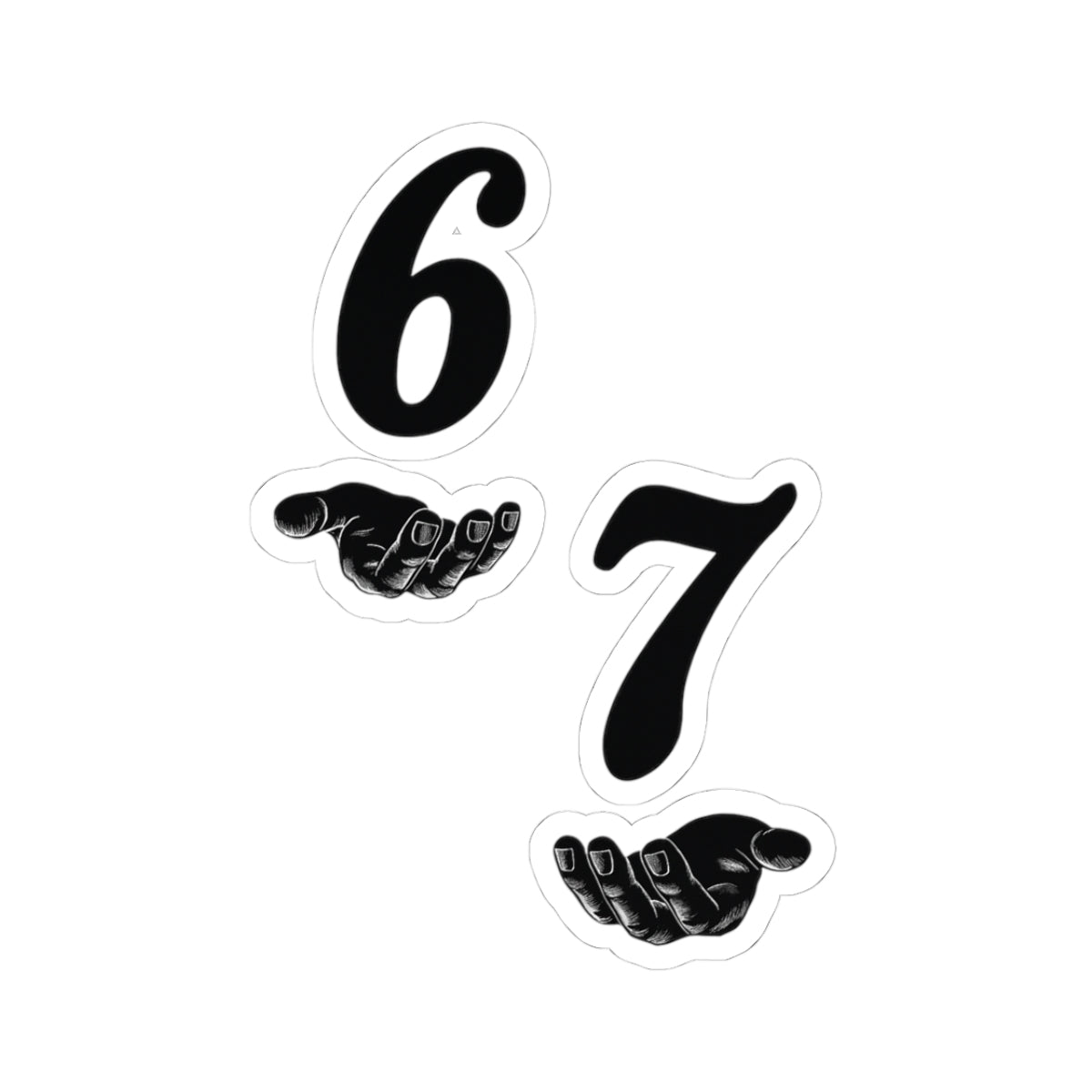 Vintage Hand & Number Kiss - Cut Stickers — 6 and 7 Laptop Decals - Sole & Drip