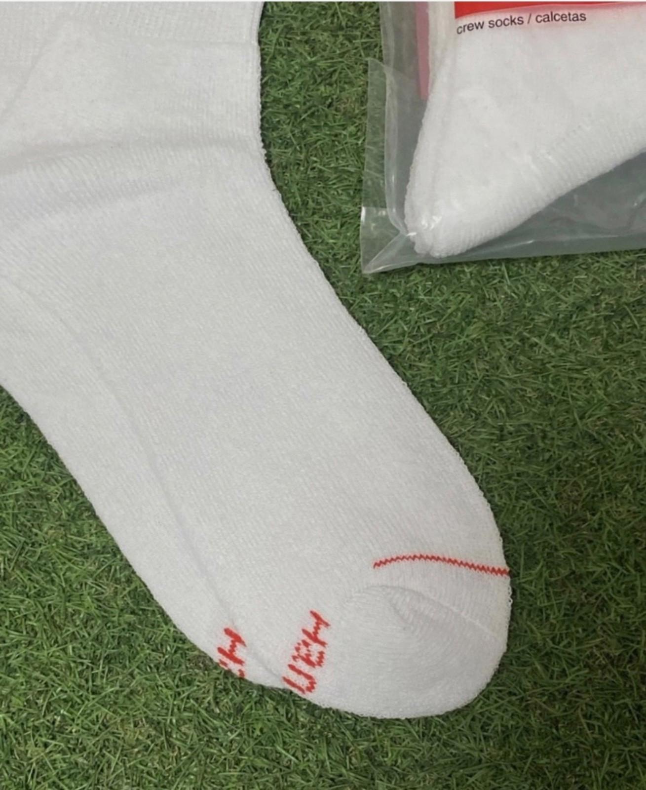 Supreme Hanes White Crew Socks Authentic 4 Pack Size 6-12 NWT Fast Ship