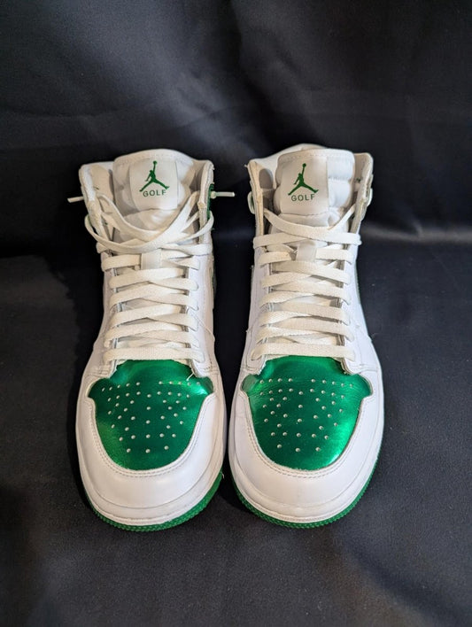 Jordan 1 High Golf "Metallic Green" Size 10 Used VGC DQ0660 - 130 Spikeless - Sole & Drip