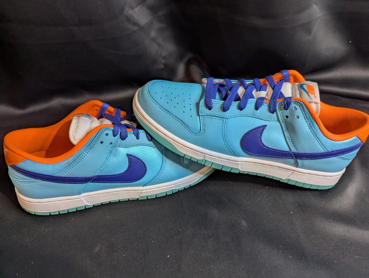 NEW NIB Nike Dunk Low SE "Baltic Blue Total Orange" 11.5 HQ1538 - 416 Aqua Navy - Sole & Drip