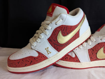 Jordan 1 Low SE "Spades" White Red Gold Size 13 Used VGC DJ5185 - 100 No Box - Sole & Drip