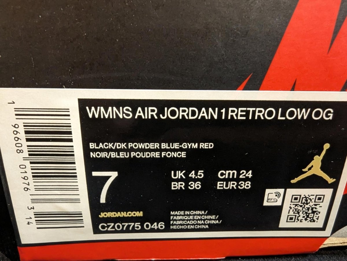 Jordan 1 Retro Low OG "UNC to Chicago" Wmns 7 Used Great CZ0775 - 046 Black/Red - Sole & Drip