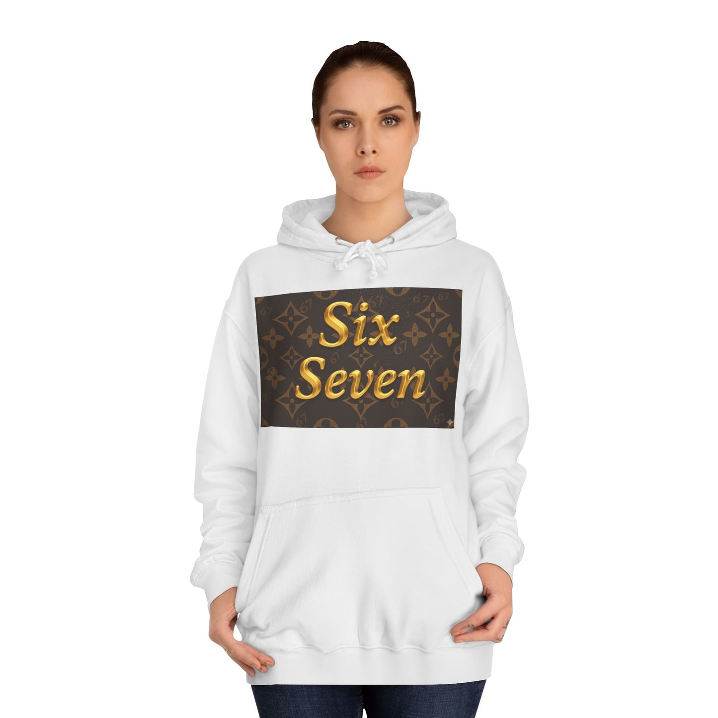 Six Seven Hoodie — Luxury Monogram 6 7 Gold Graphic College Pullover