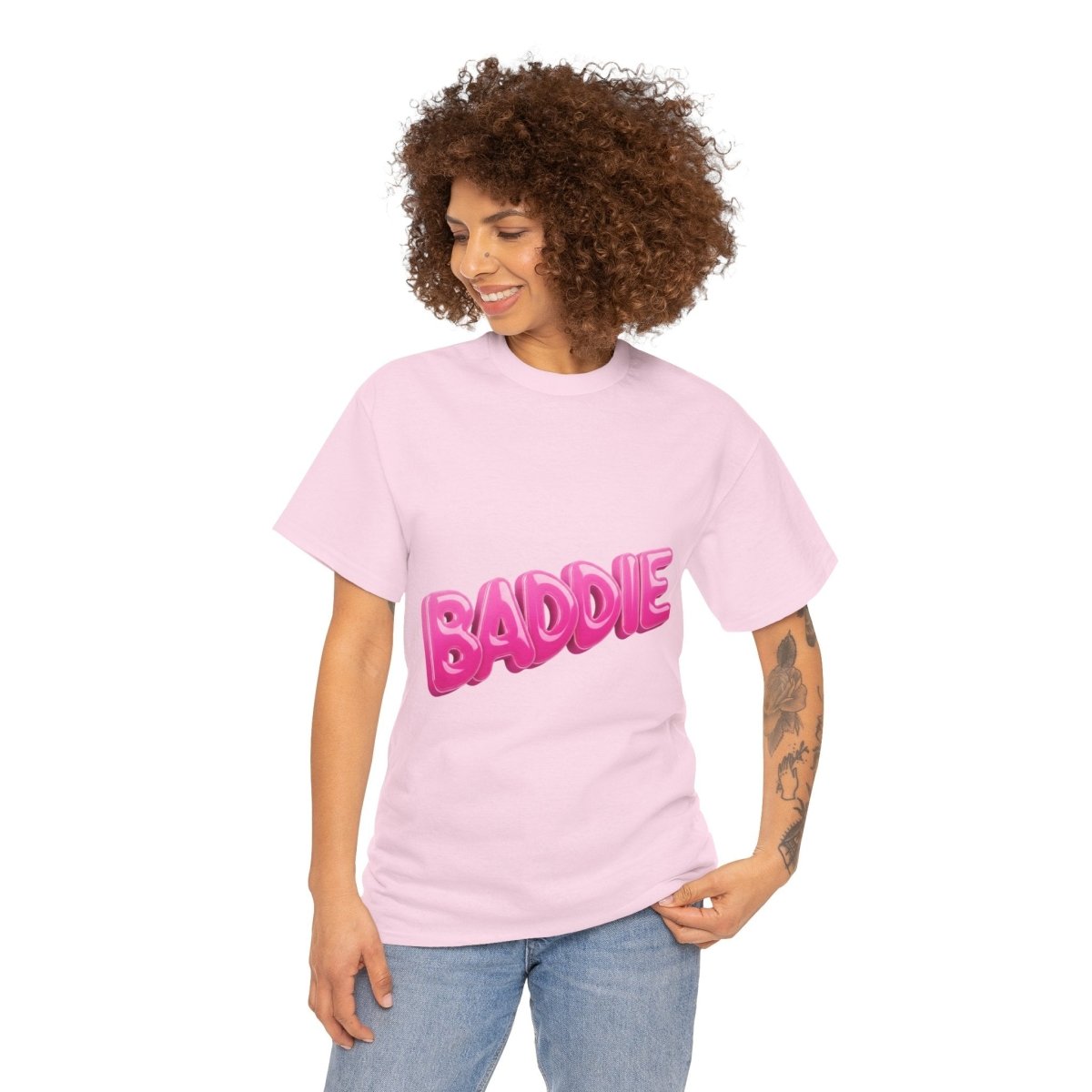 Baddie Pink Bubble Text Tee - Trendy Graphic T-Shirt - Sole & Drip