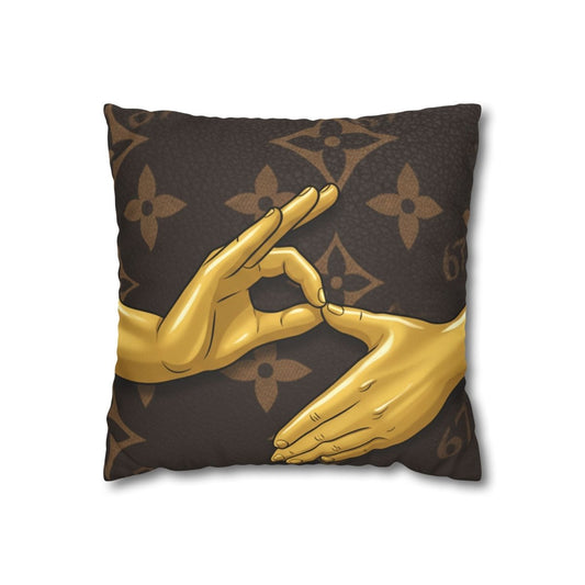 6 7 Gold Hand Gesture IYKYK Decorative Pillow — Luxe Monogram Faux Suede Throw Pillowcase - Sole and Drip