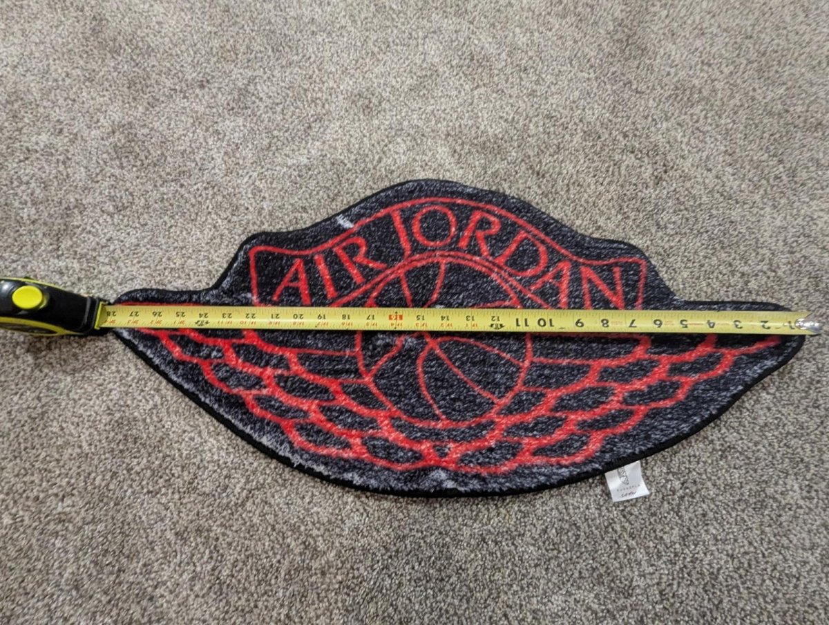 NEW Air Jordan 1 Wings Logo Rug Die - Cut 28" Wide Black Red Sneakerhead Mat - Sole & Drip