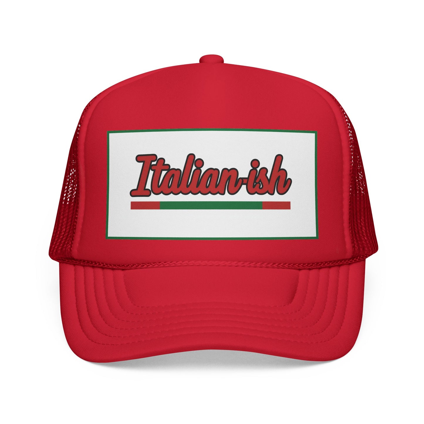 Italian-ish Trucker Cap — Red Retro Italy Flag Patch Hat